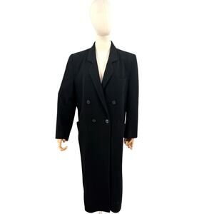 Vintage 90s Fleurette Black 100% Cashmere Double-Breasted Coat